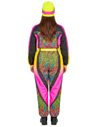 Fantasia de esquiador zebra multicolorida tamanho grande para adulto
