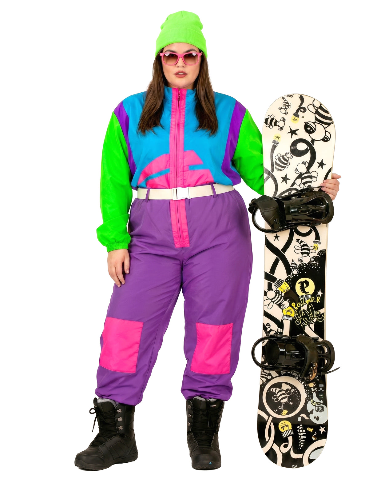 Fato de snowboarder fluorescente adulto de tamanho grande