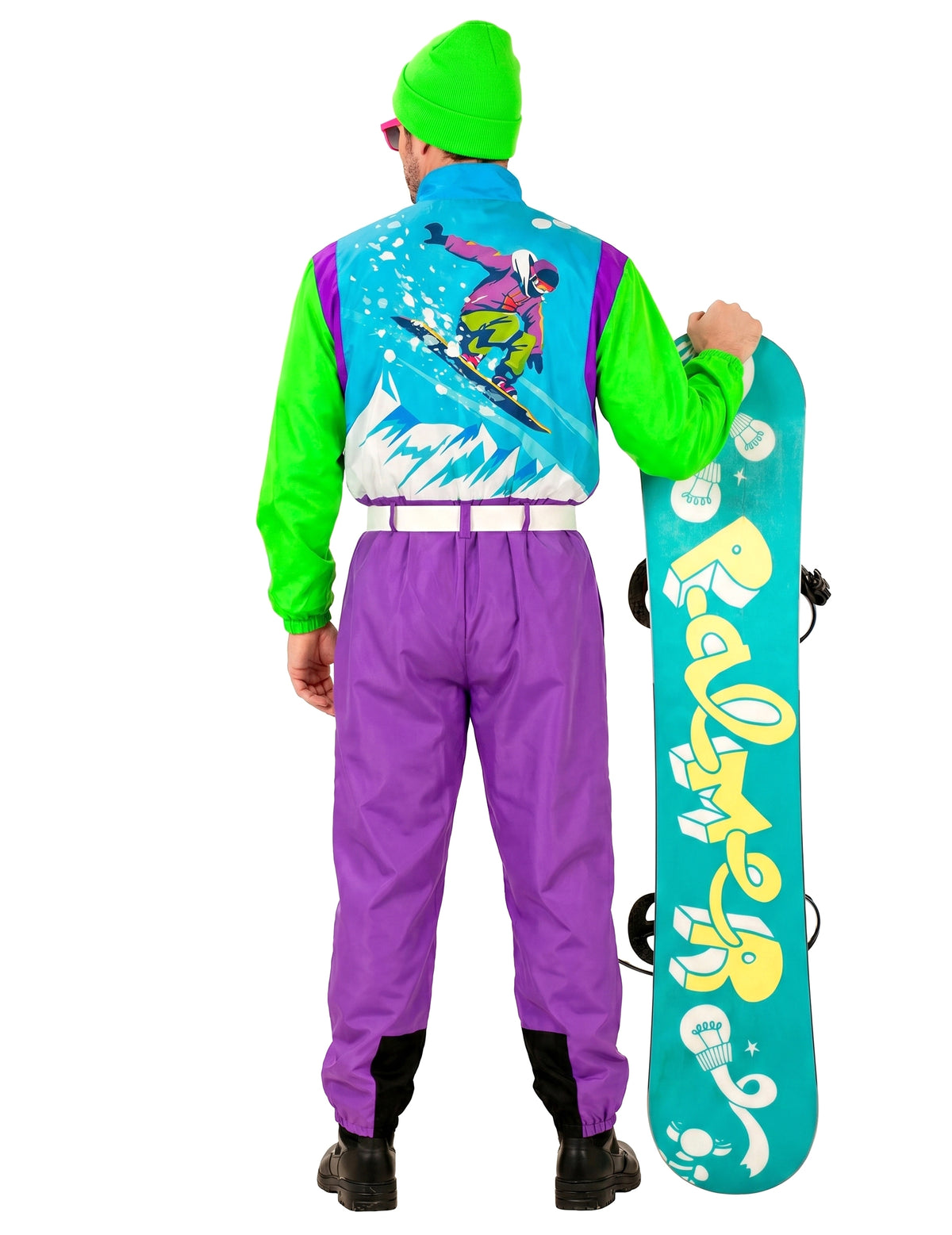 Fato de snowboarder fluorescente adulto de tamanho grande