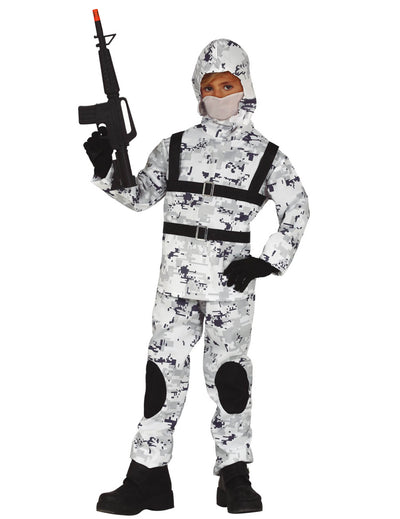 Déguisement soldat de l'arctique pour enfant camouflage blanc et gris