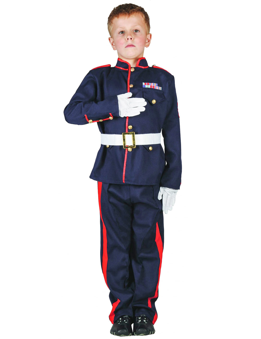 Déguisement de soldat pour enfant bleu marine et rouge avec ceinture blanche