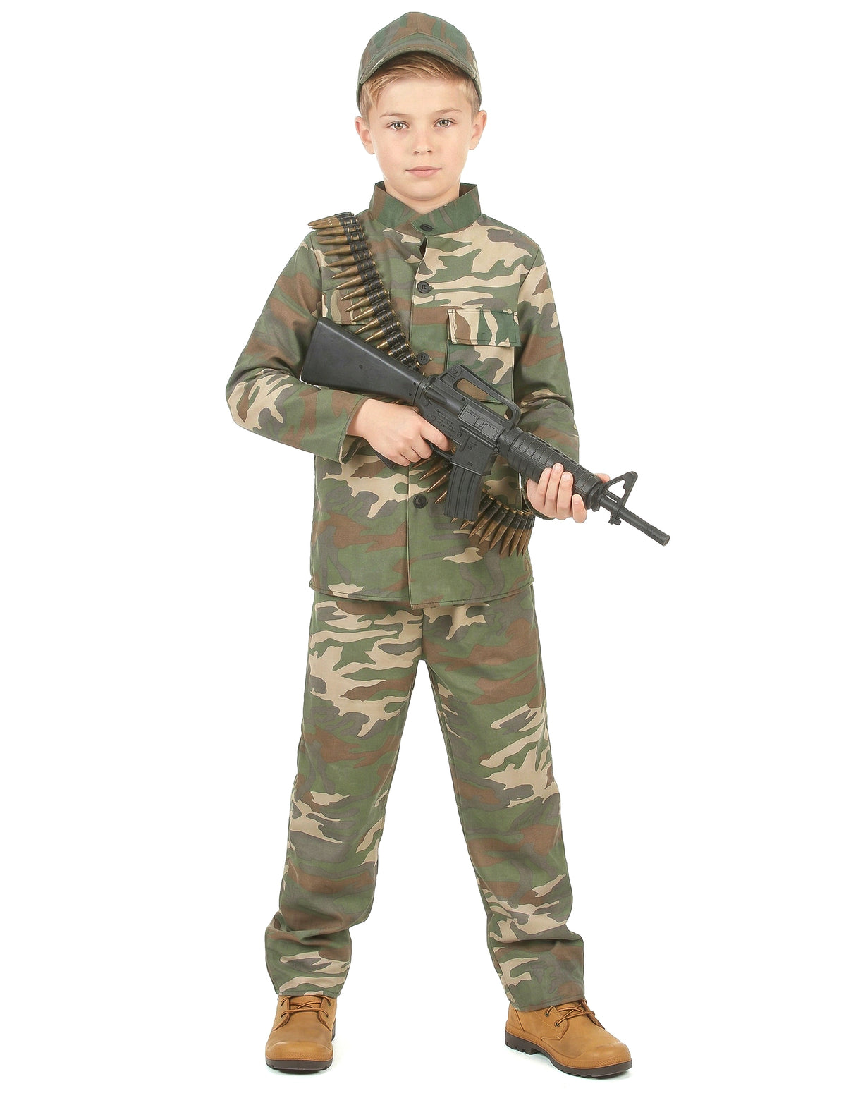 Déguisement de soldat pour garçon motif camouflage avec casquette