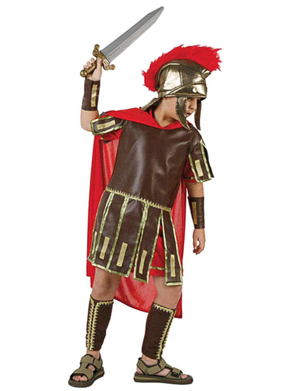 Déguisement de soldat romain pour garçon marron et rouge avec cape