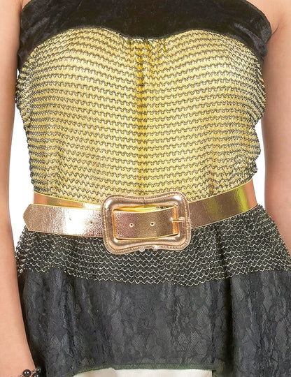 Disfarce bruxa mulher Halloween dourado