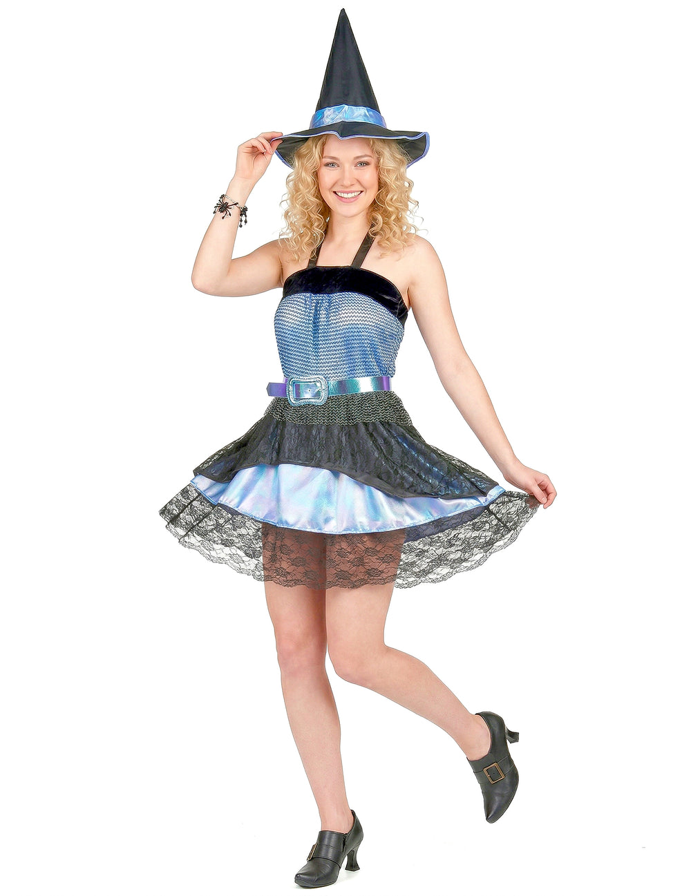 Vue de face du déguisement de sorcière Halloween pour femme