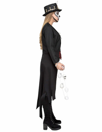 Vue de profil du déguisement de sorcière vaudou pour femme