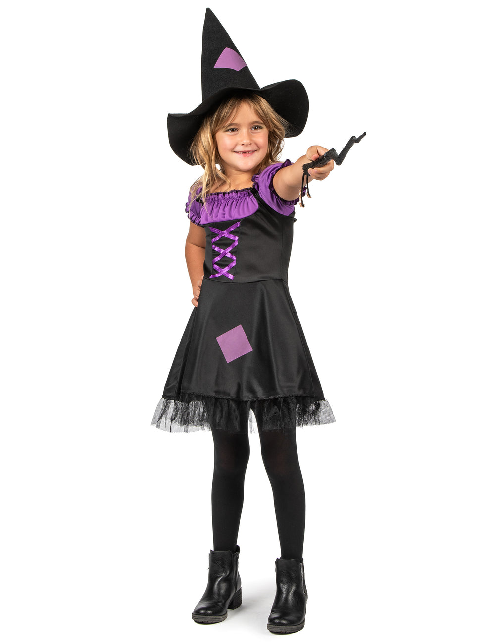 Déguisement de sorcière pour fille violet et noir avec chapeau
