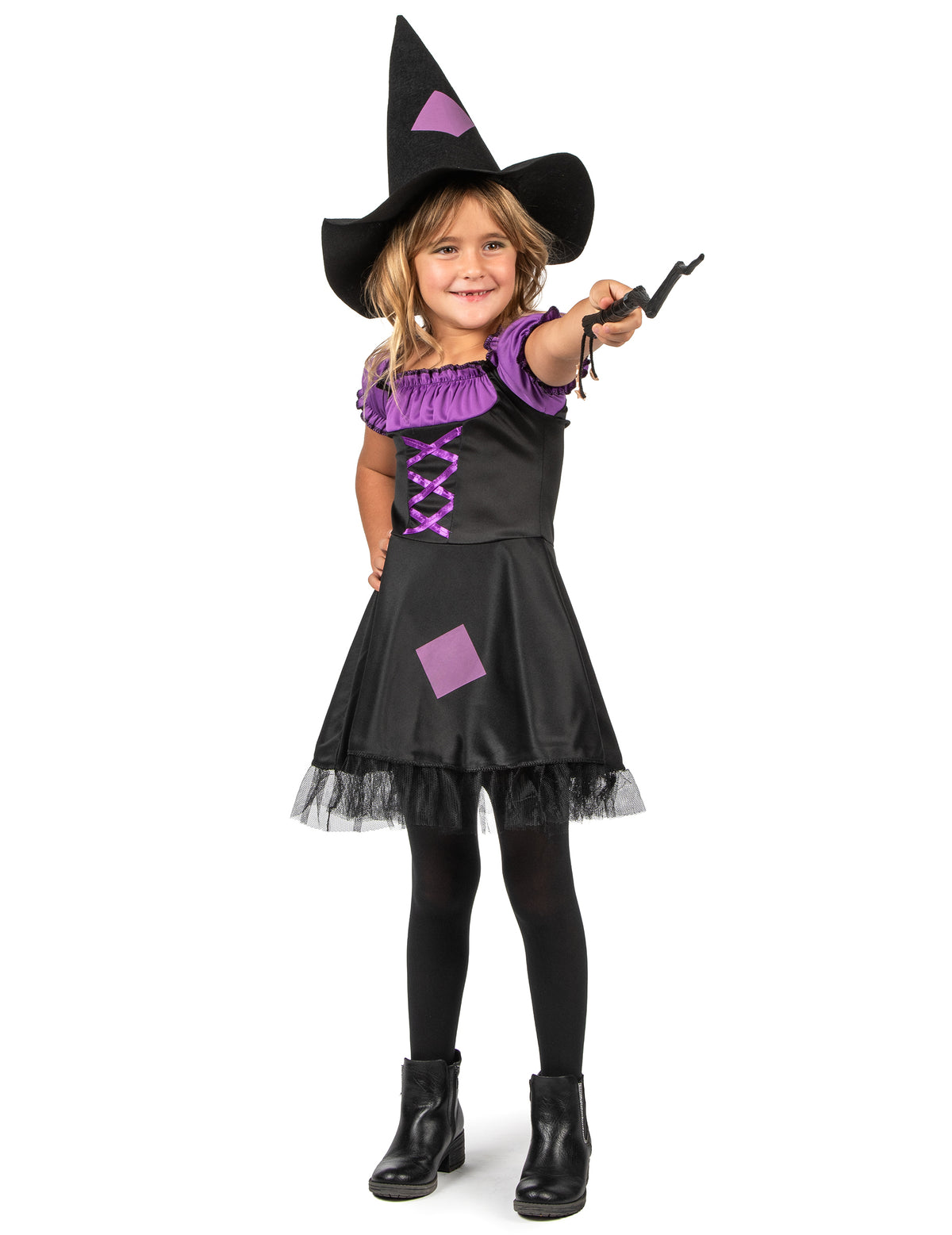 Déguisement de sorcière pour fille violet et noir avec chapeau