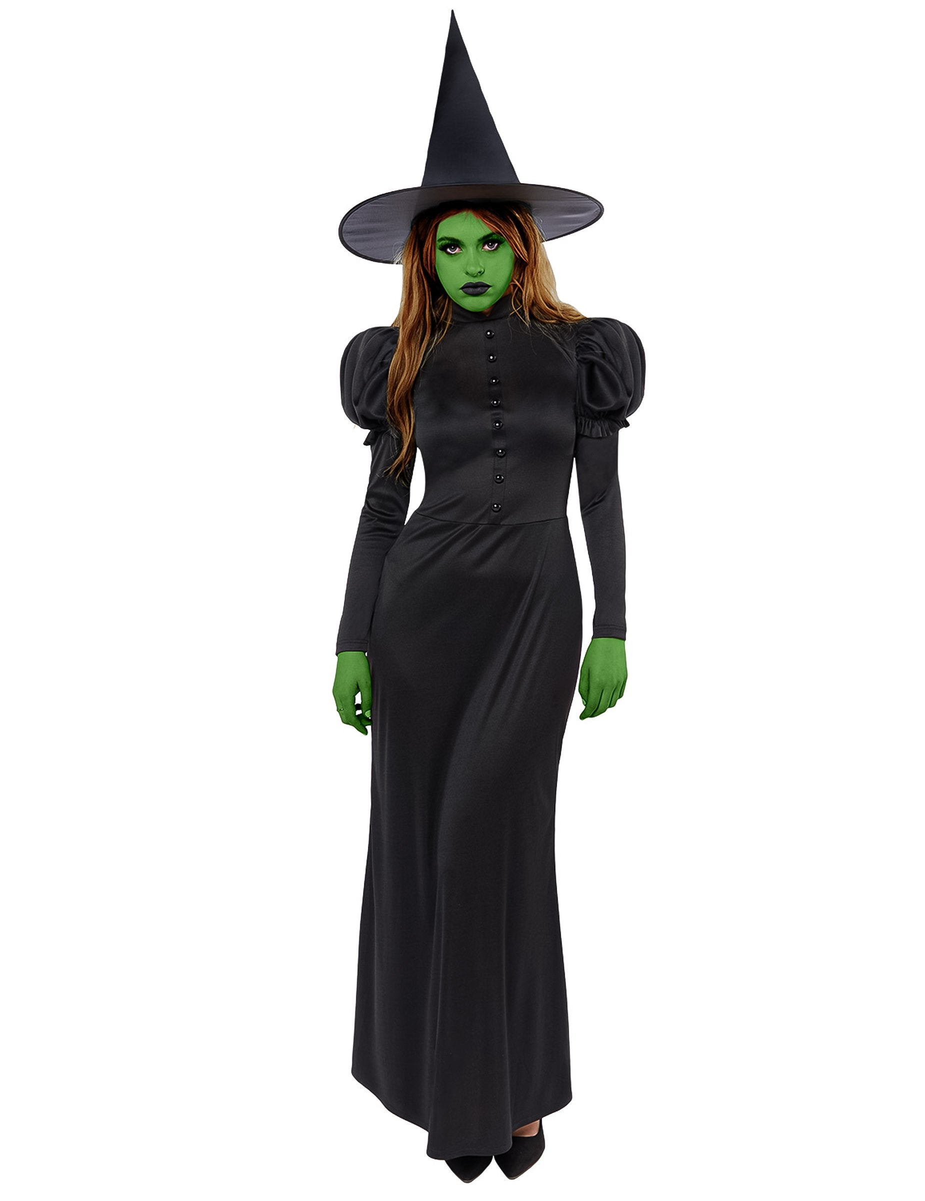 Vue de face du déguisement sorcière Wicked pour femme