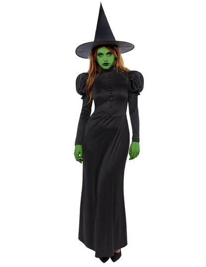 Vue de face du déguisement sorcière Wicked pour femme