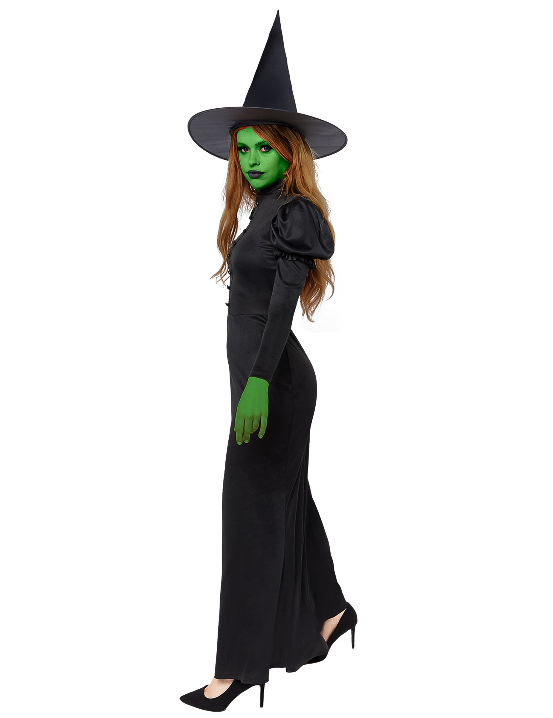 Vue de profil du déguisement sorcière Wicked pour femme