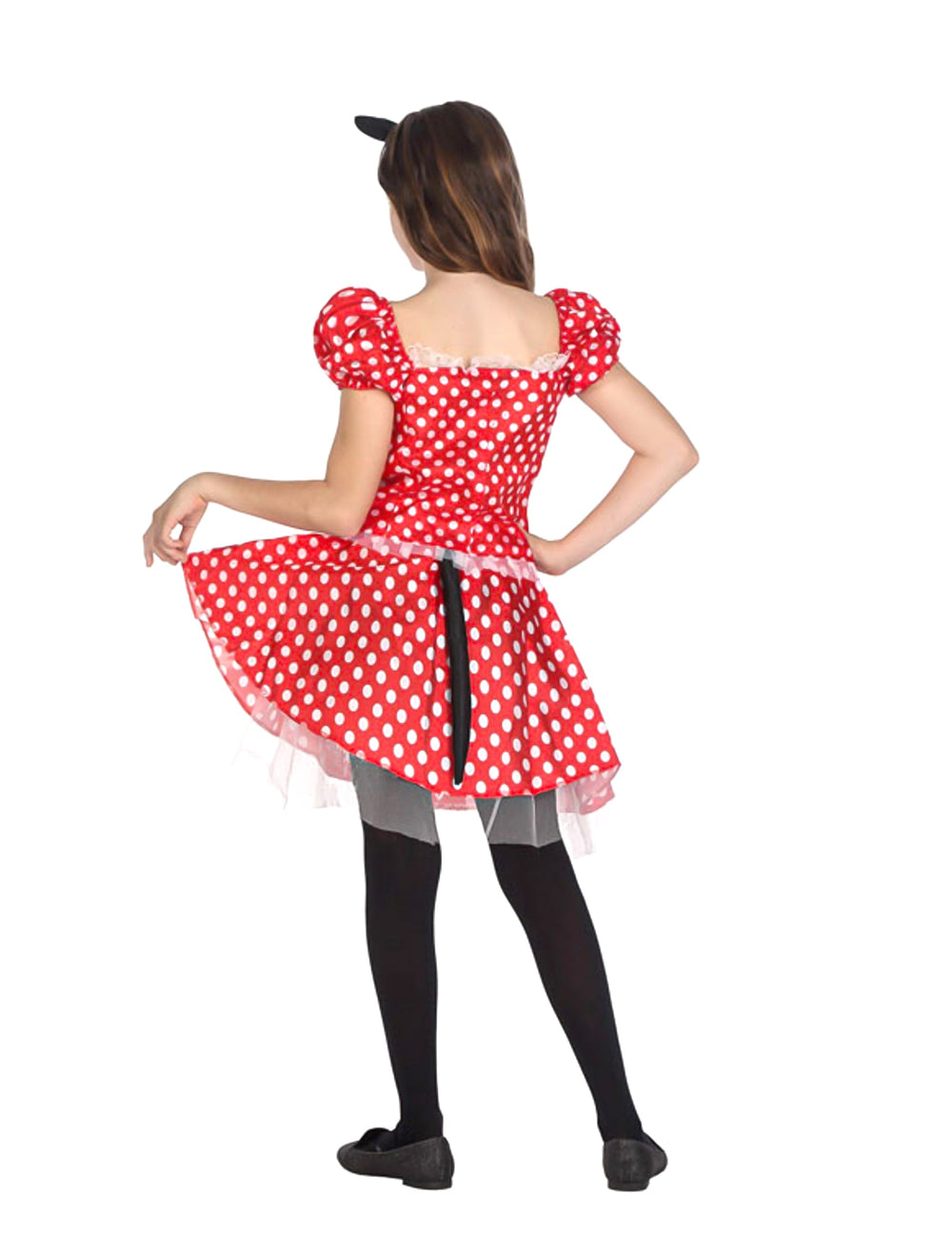 Vue de dos du déguisement de souris pour fille rouge à pois