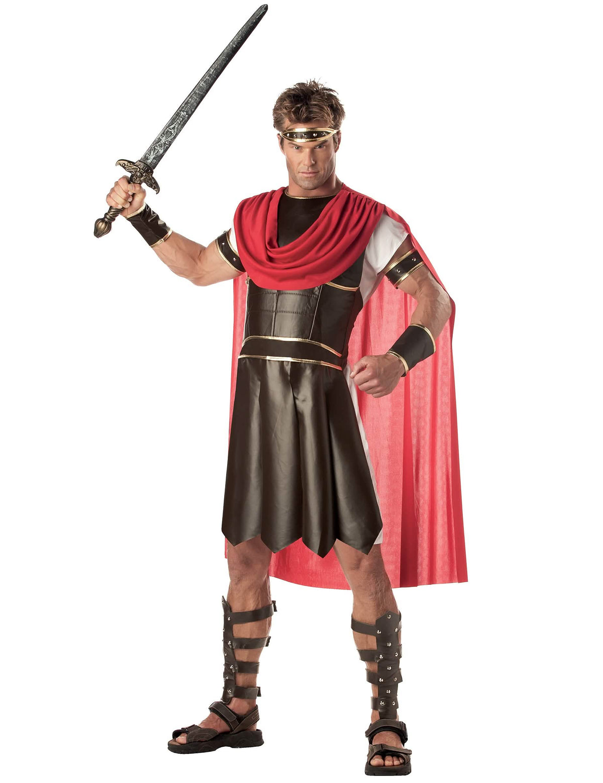 Fato de Spartacus para homem preto e vermelho com capa