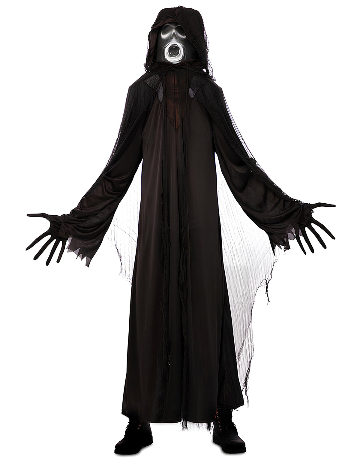 Déguisement de spectre pour adulte noir avec masque et voiles déchirés