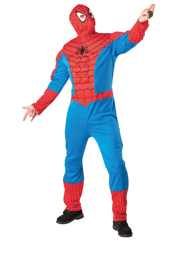 Fato de Spider-Man para adulto vermelho e azul com torso e capuz