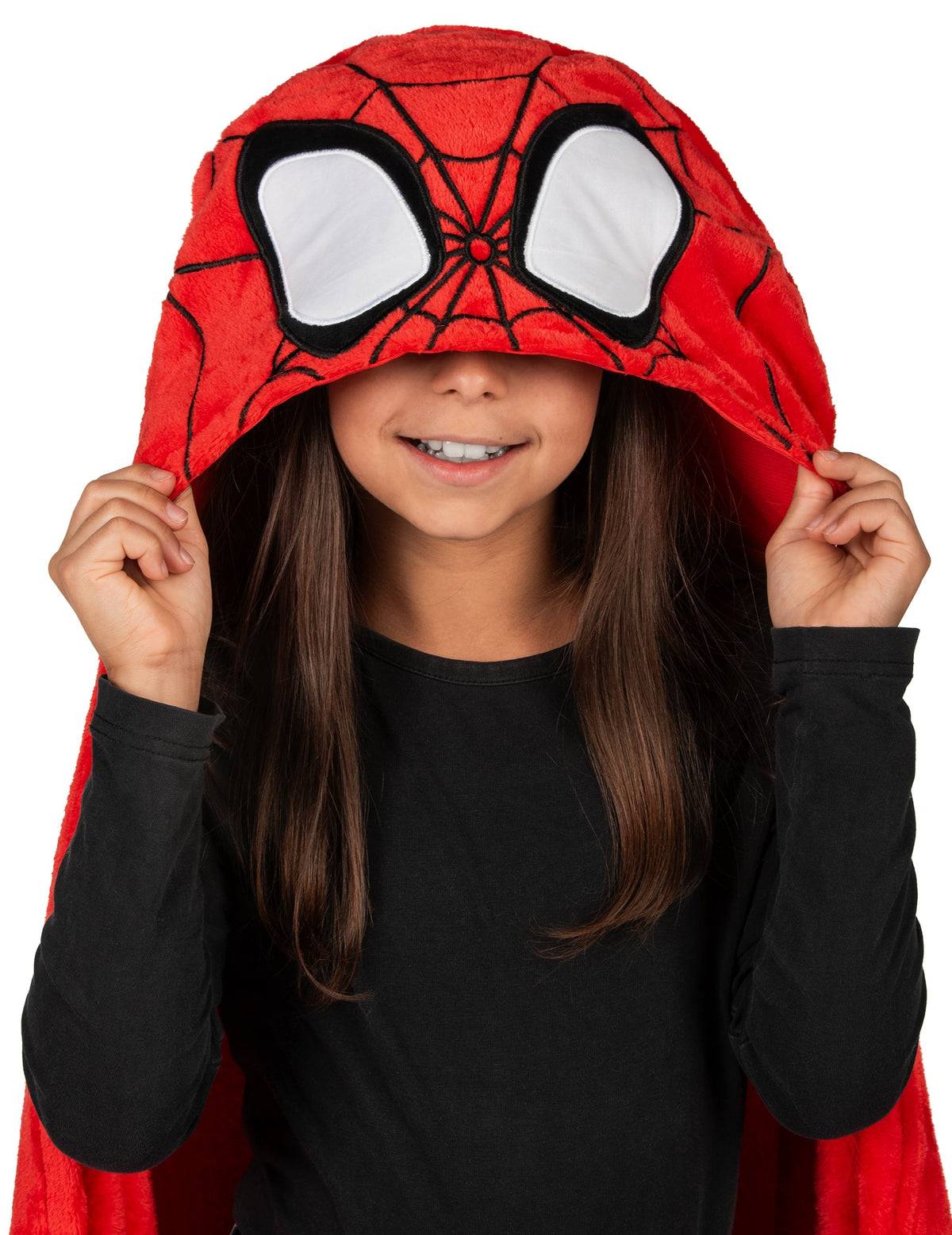 Détail de la capuche du déguisement plaid polaire à capuche Spidey et ses Amis