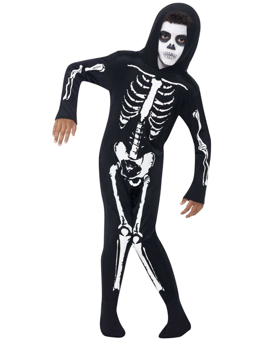 Déguisement combi de squelette pour enfant noir avec capuche