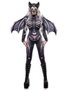 Déguisement squelette de chauve-souris pour femme noir et gris avec ailes et masque