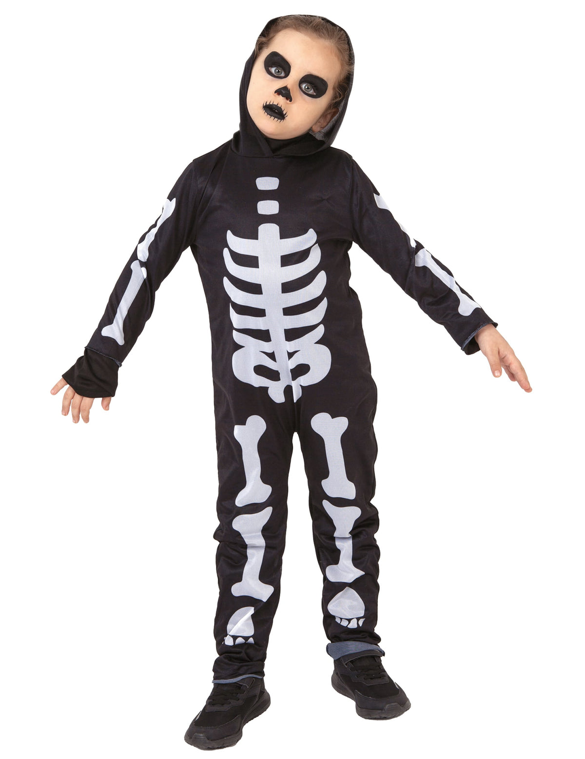 Déguisement de squelette pour enfant noir et blanc avec capuche