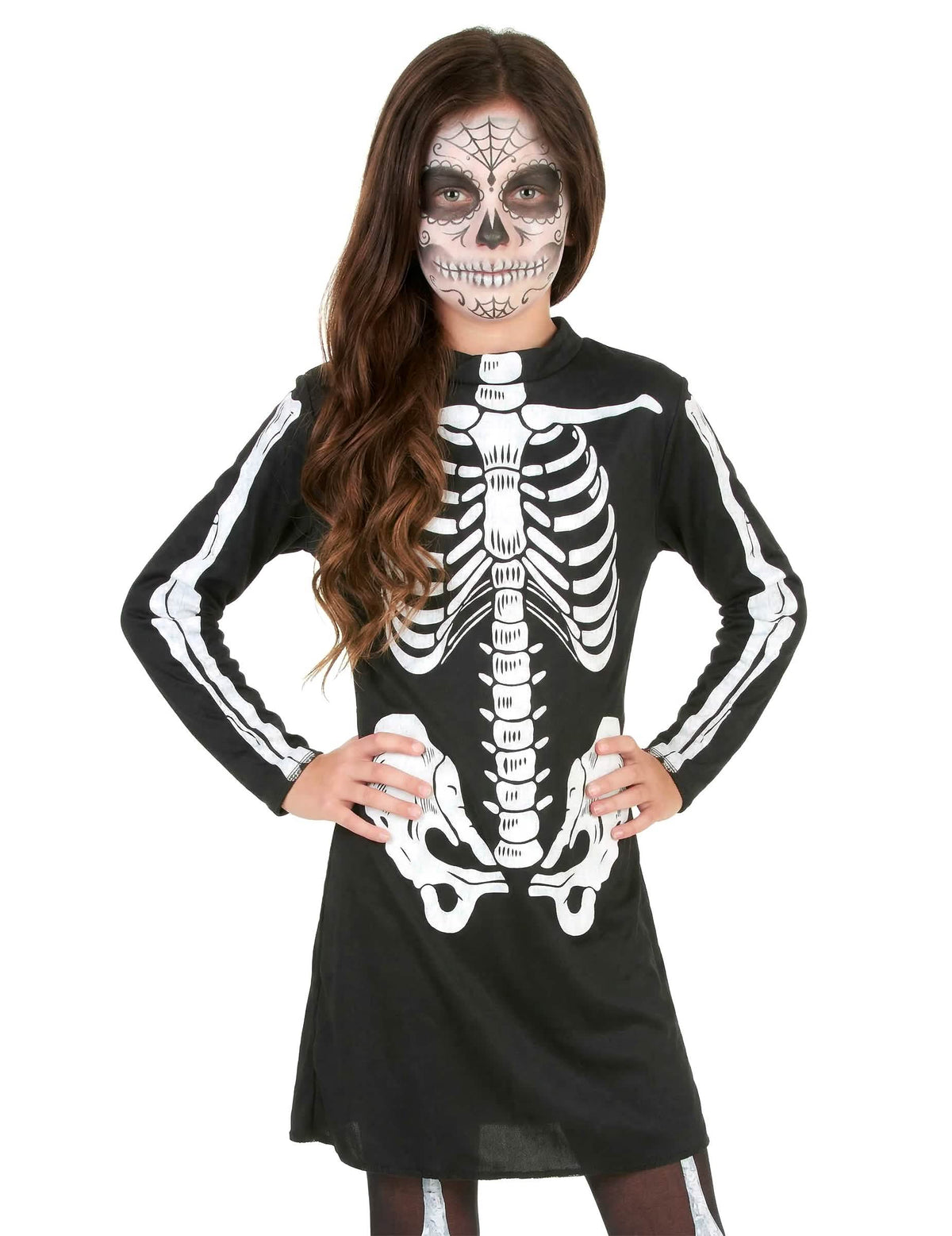 Vista do busto do disfarce de esqueleto halloween