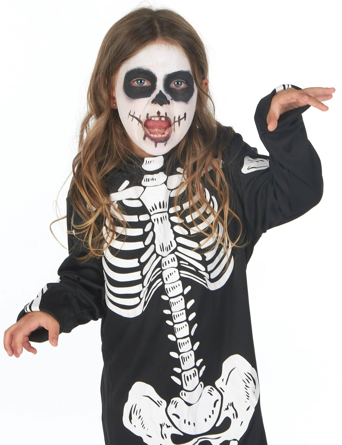 Vista frontal da parte superior do fato de esqueleto halloween