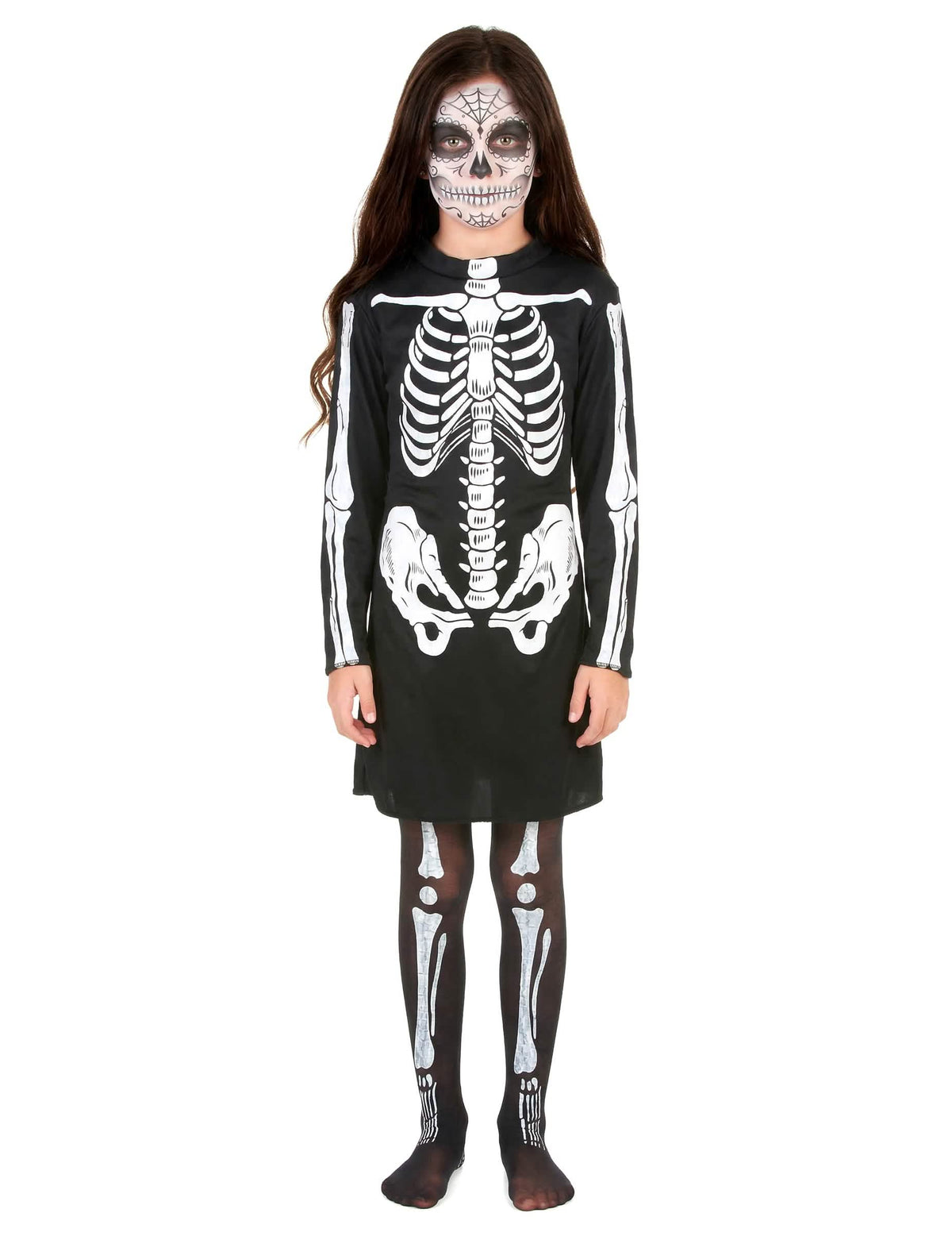 Vista frontal do disfarce de esqueleto halloween
