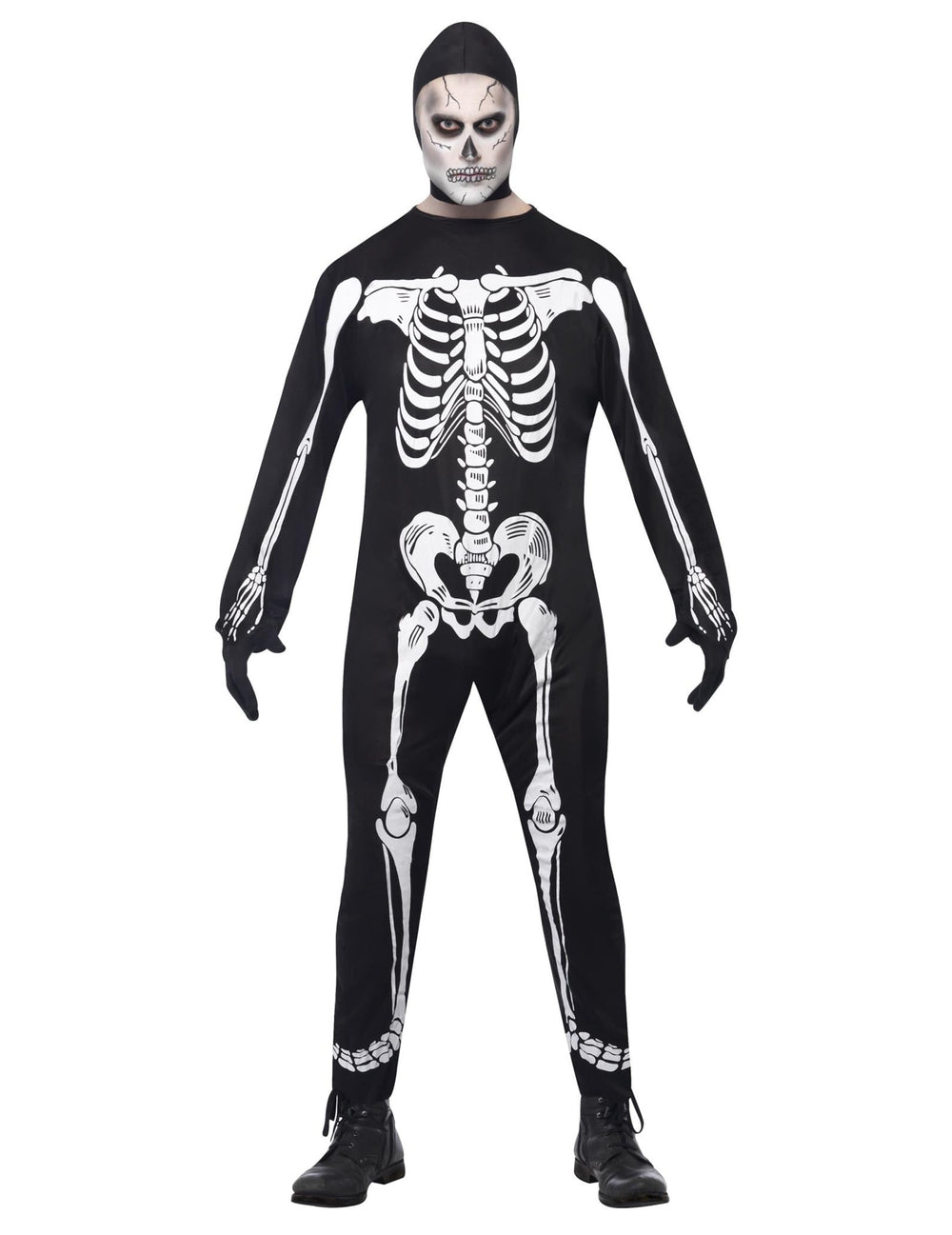Déguisement de squelette pour homme noir et blanc avec cagoule Halloween