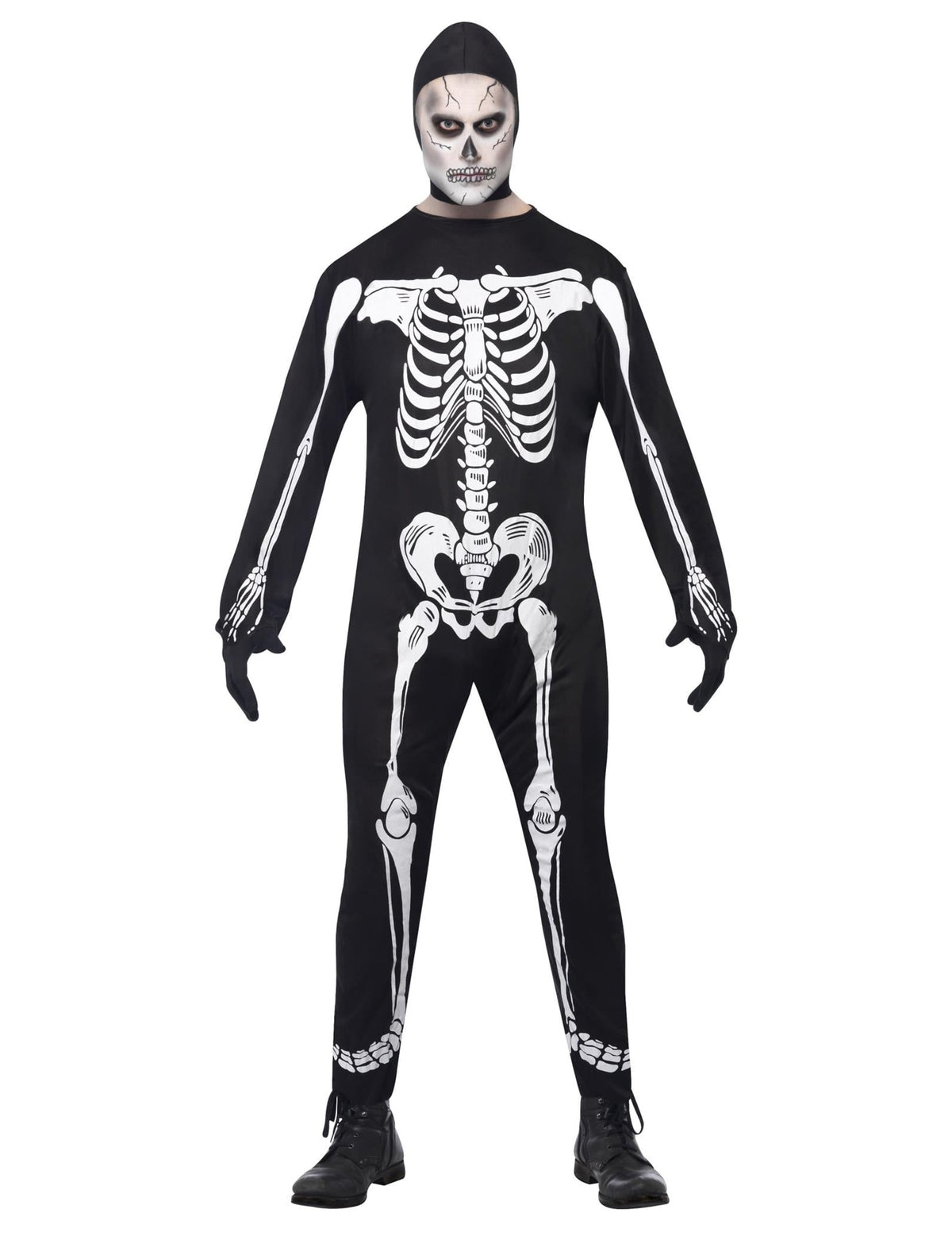 Déguisement de squelette pour homme noir et blanc avec cagoule Halloween