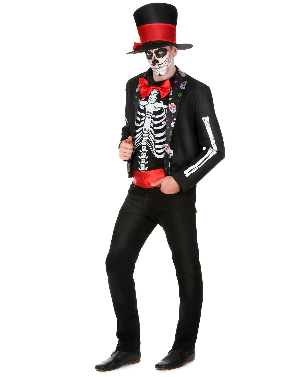 Disfarce esqueleto Dia de los muertos homem