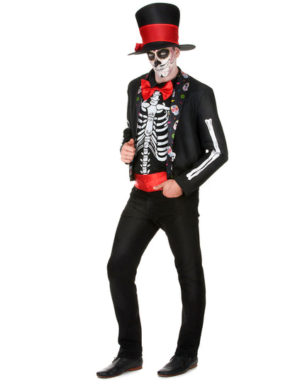 Disfarce esqueleto Dia de los muertos homem