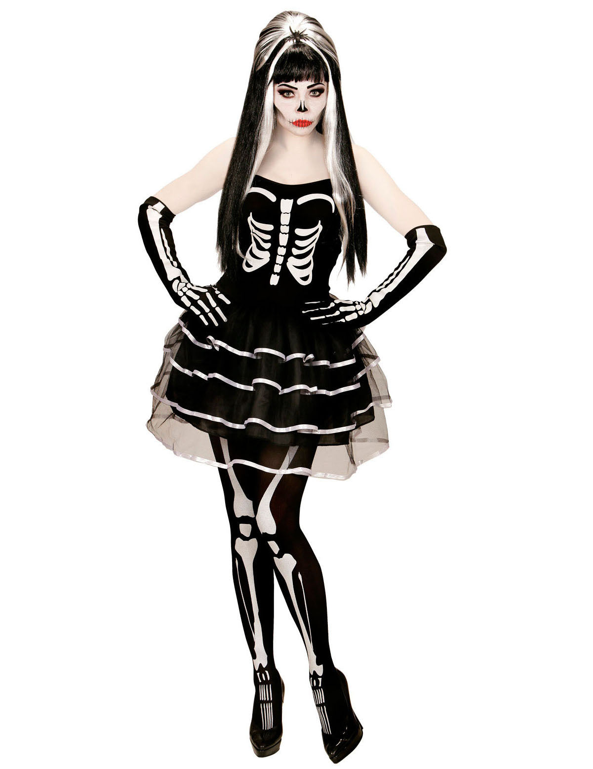 Déguisement squelette tutu bouffant Halloween pour femme noir et blanc