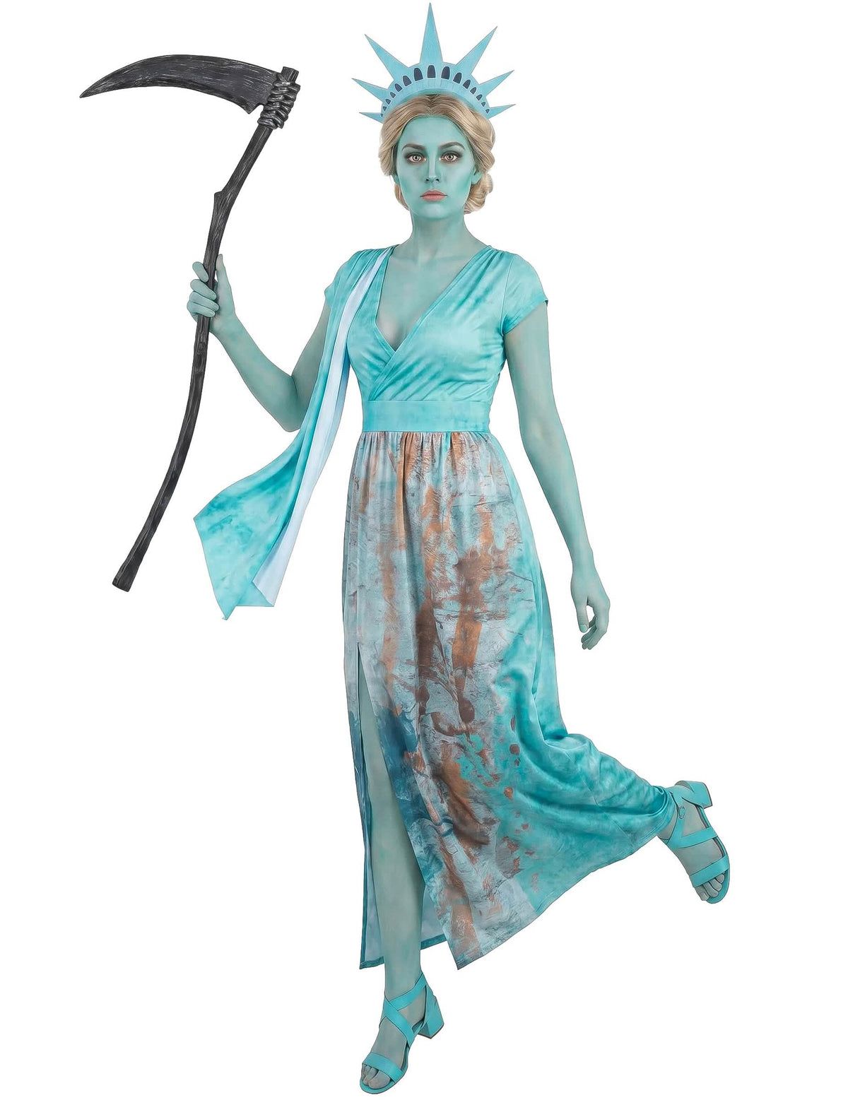 Fato de estátua da liberdade sangrenta para mulher