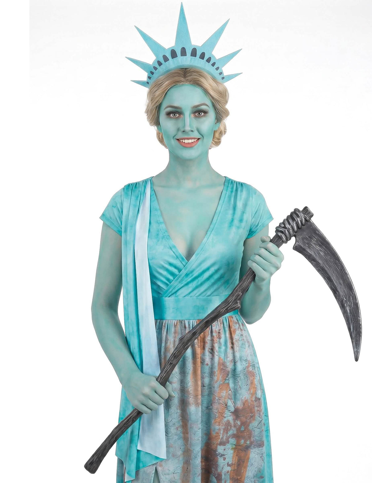 Fato de estátua da liberdade sangrenta para mulher
