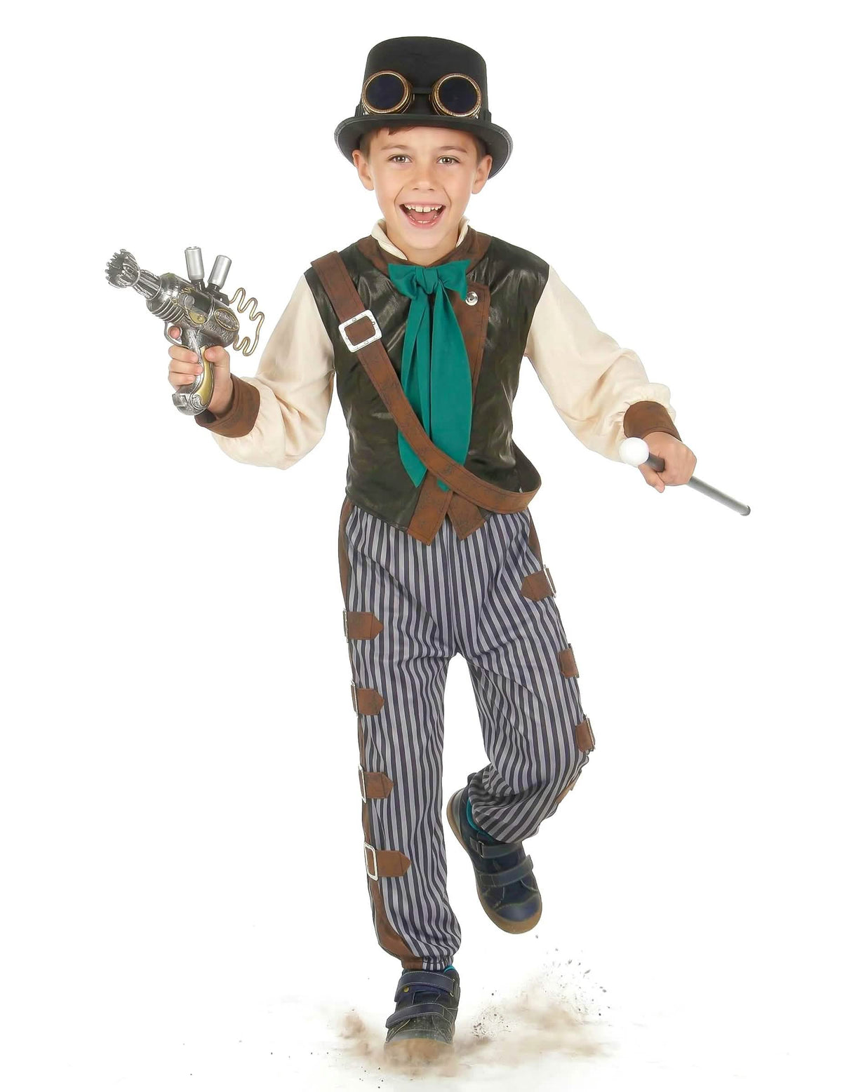 Encenação com pistola e bengala do disfarce steampunk dandy para criança
