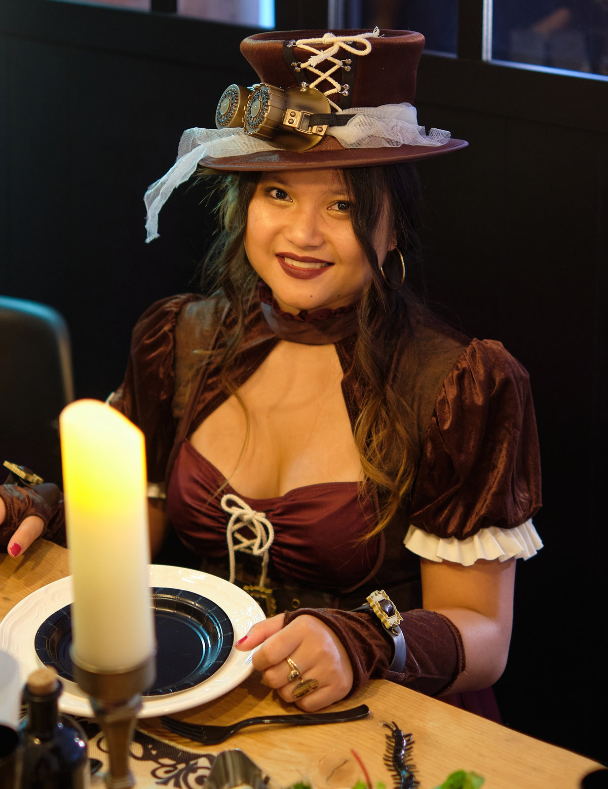 Disfarce steampunk mulher bordeaux