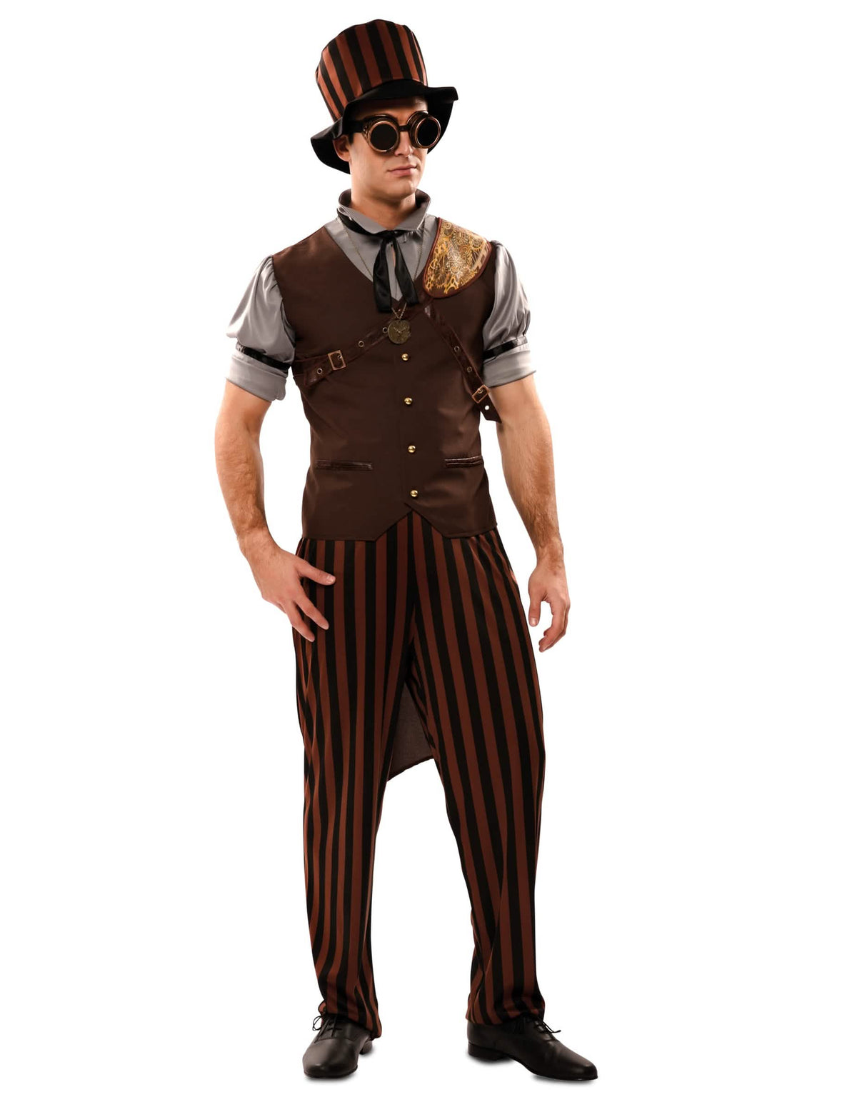 Vista frontal do disfarce steampunk para homem