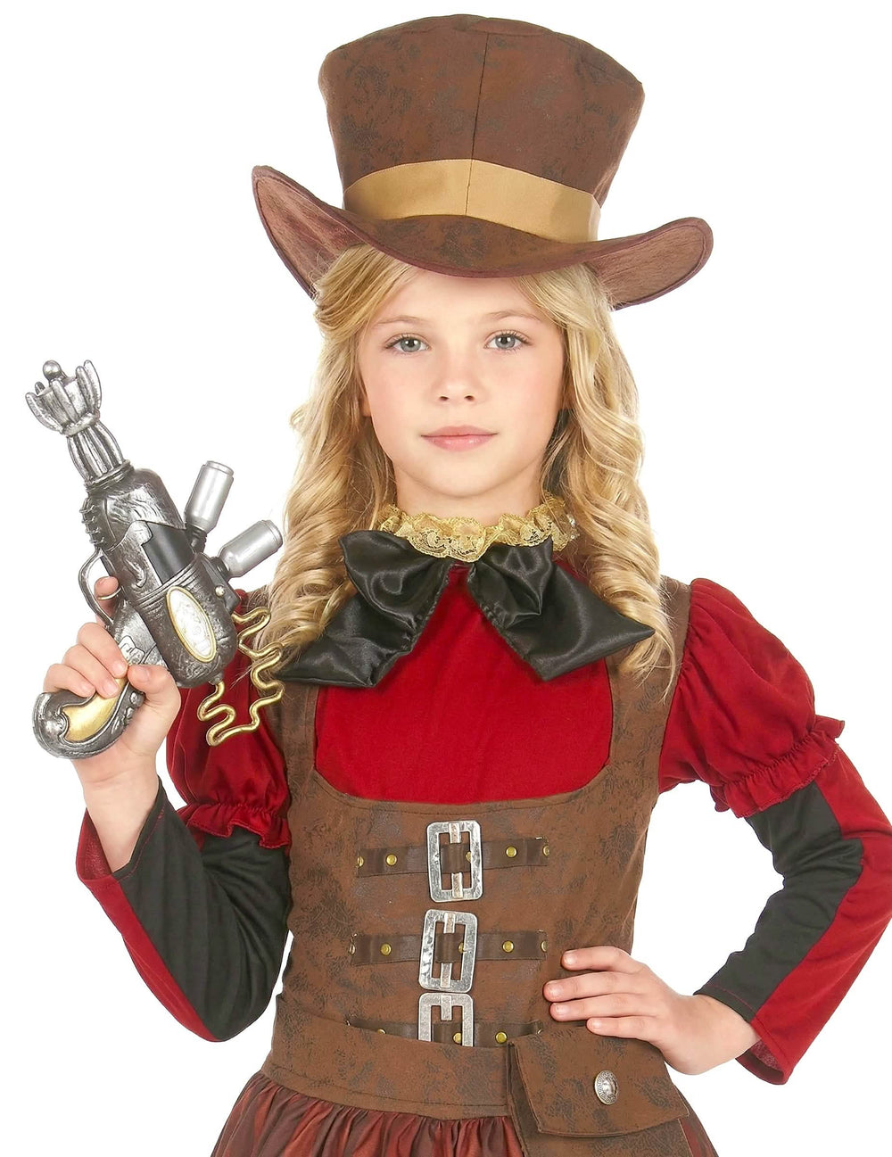 Grande plano do busto e do chapéu do disfarce steampunk luxo
