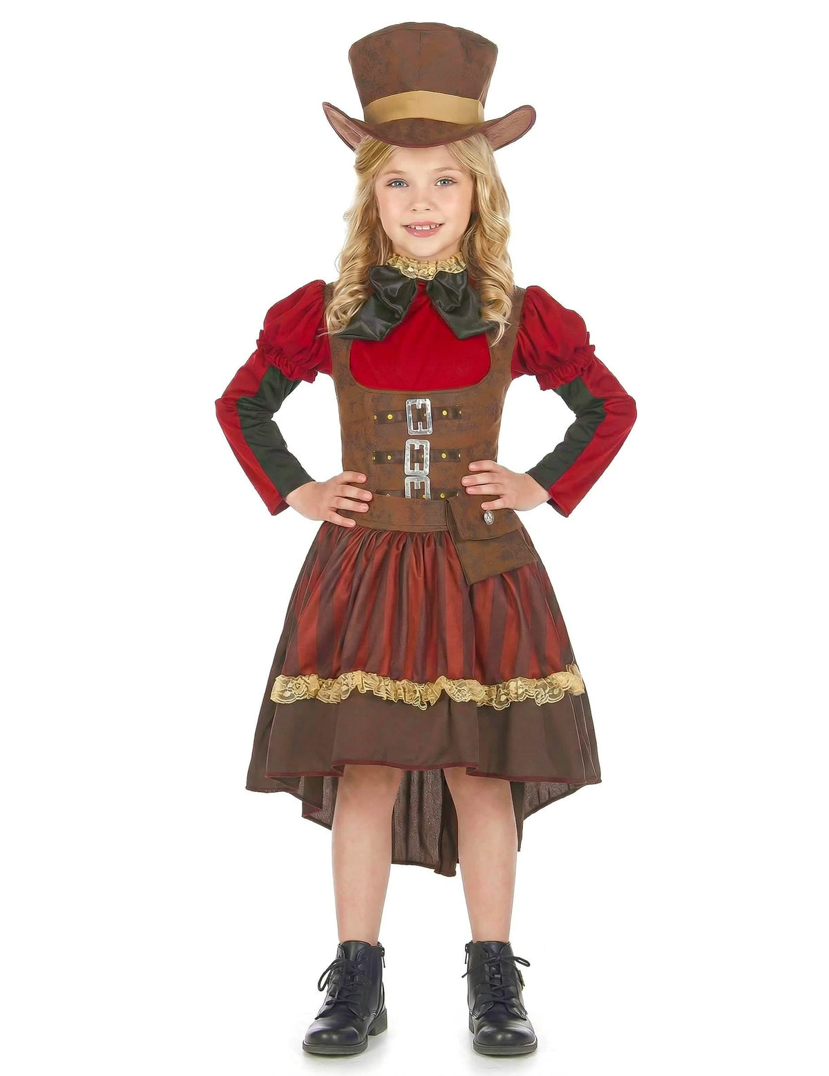 Vista frontal do disfarce steampunk luxo para menina