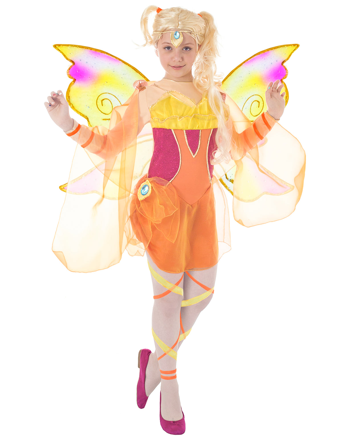 Déguisement Stella Winx Club pour enfant orange et jaune avec ailes scintillantes