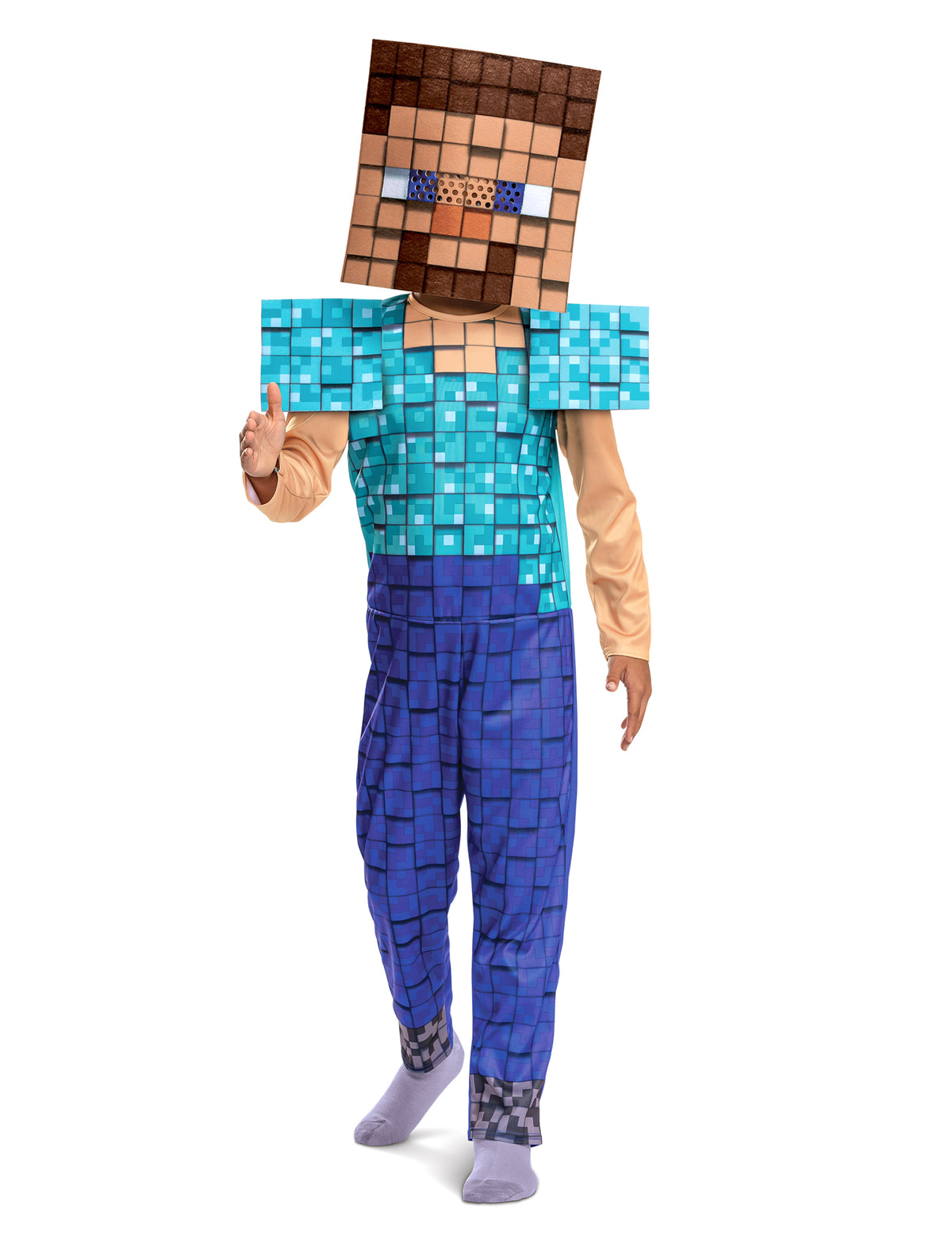 Déguisement Steve Minecraft™ pour enfant bleu et violet avec masque