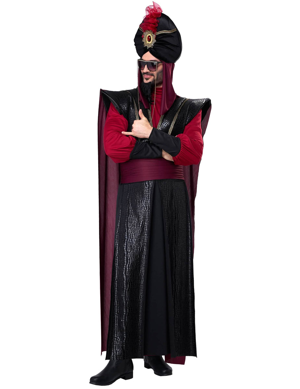 Vista de frente com óculos de sol do disfarce de sultão do mal luxo