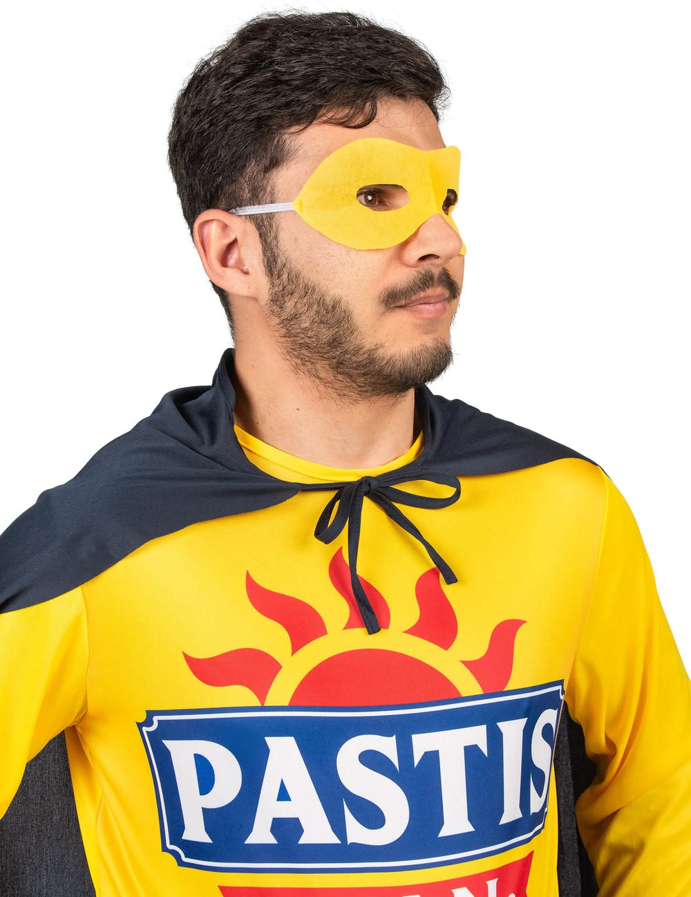 Vista de perfil do fato de Super Pastis Man