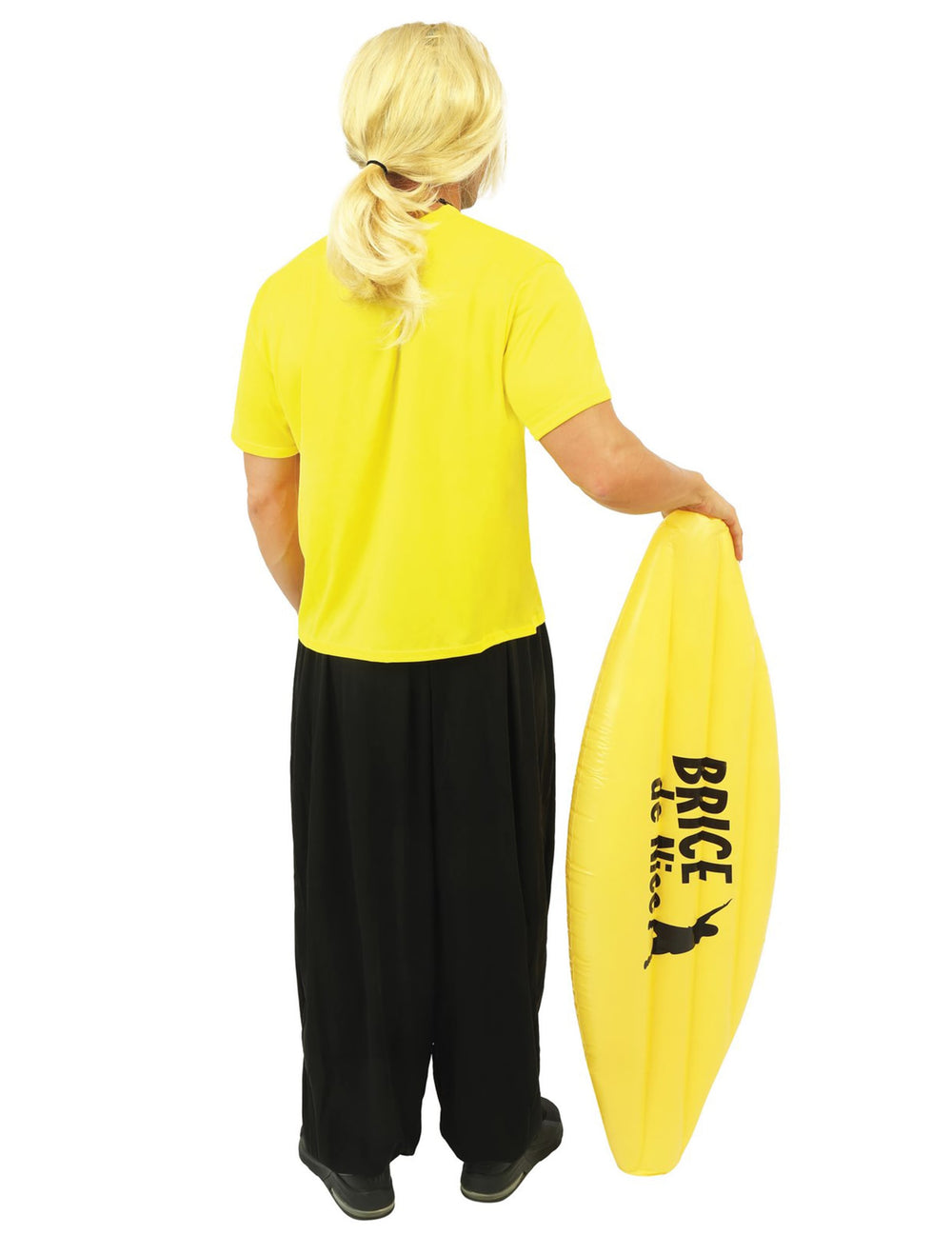 Vue de dos avec la planche de surf du déguisement surfeur Brice de Nice™