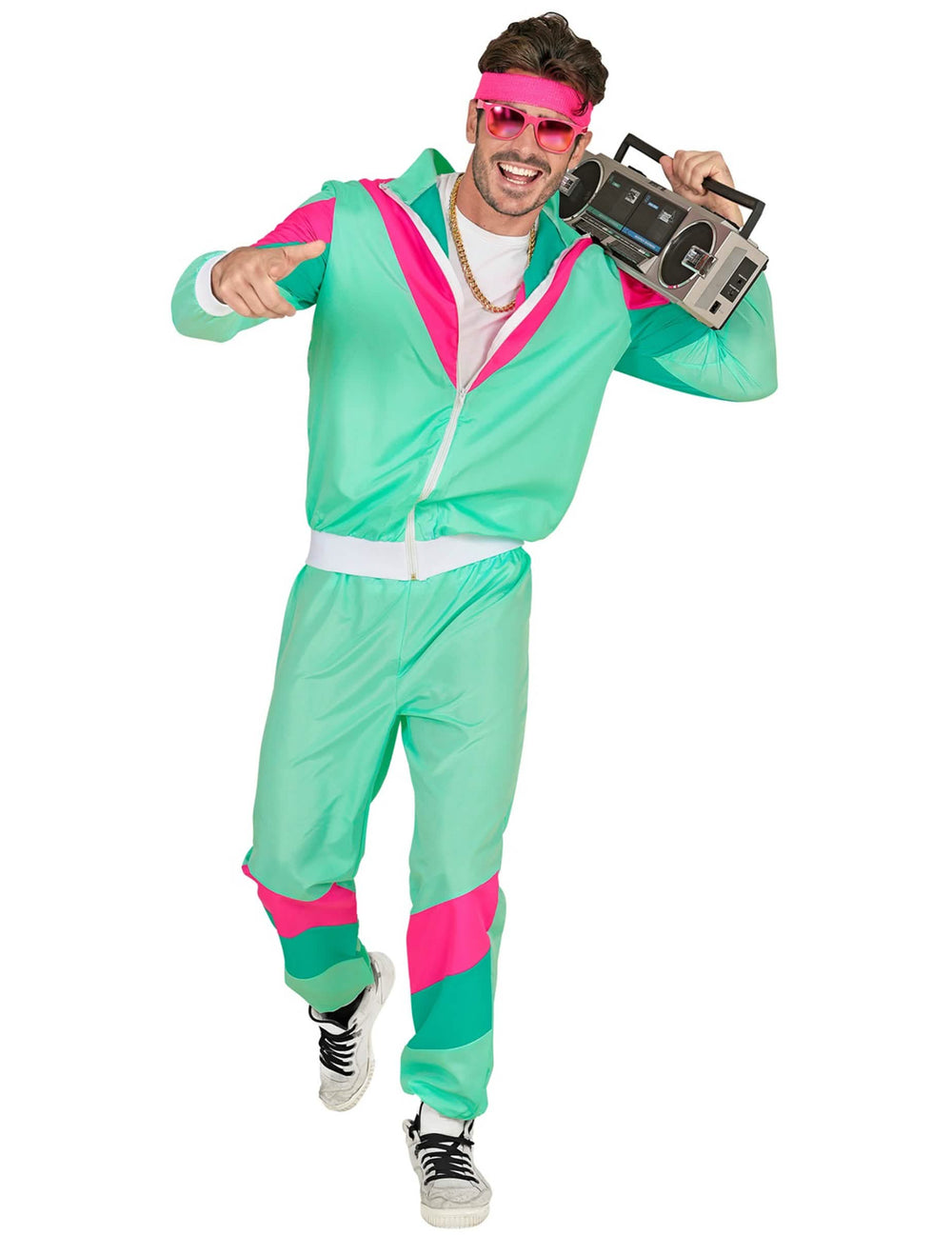 Fato de treino anos 80 para adulto verde menta e rosa fluo