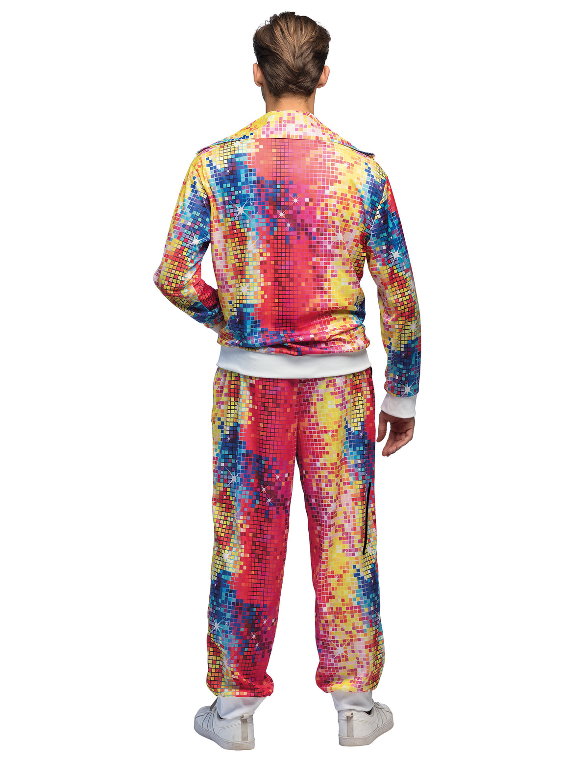 Vue de dos du déguisement survêtement disco coloré pour homme