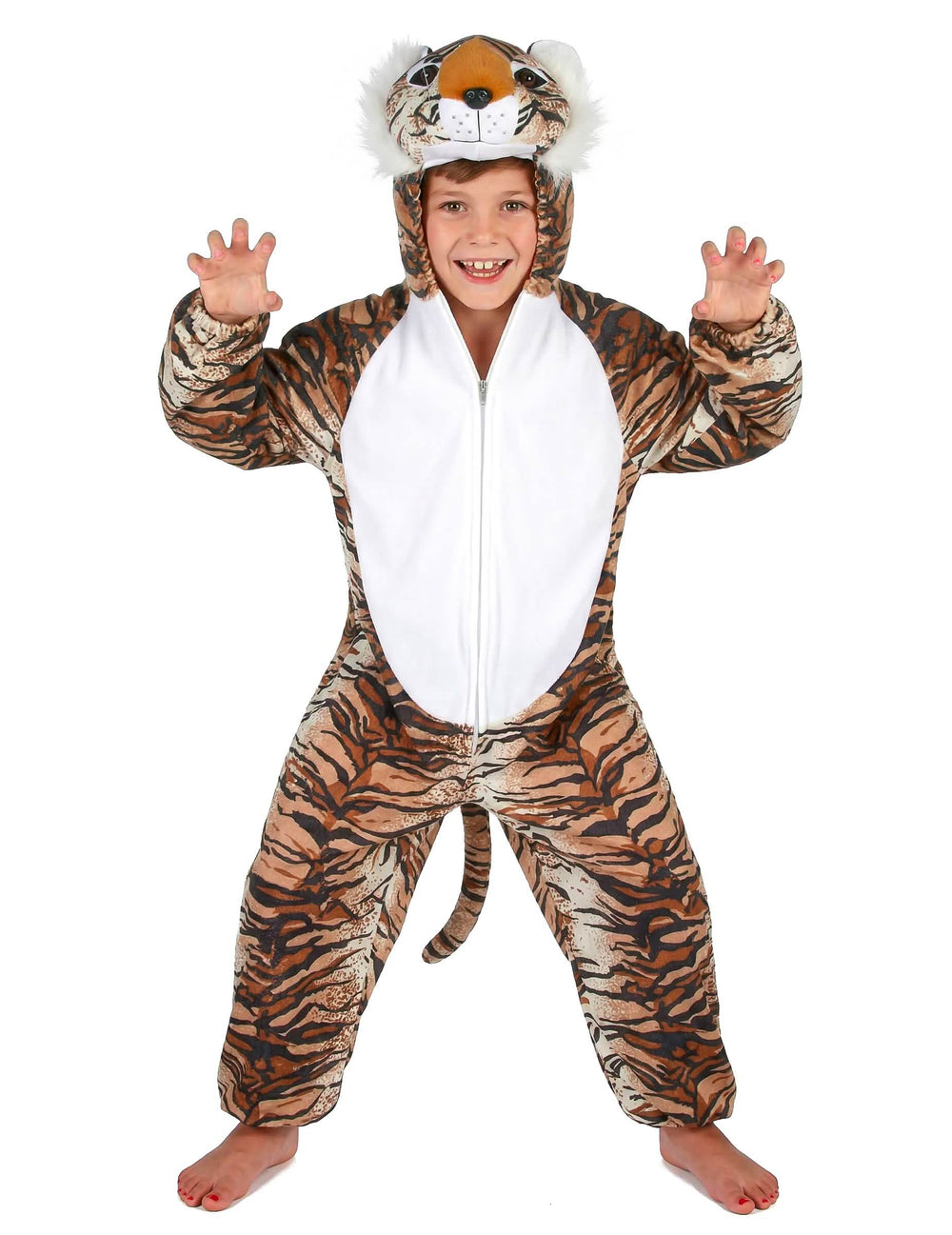 Détail de la capuche tête d'animal du déguisement tigre réaliste