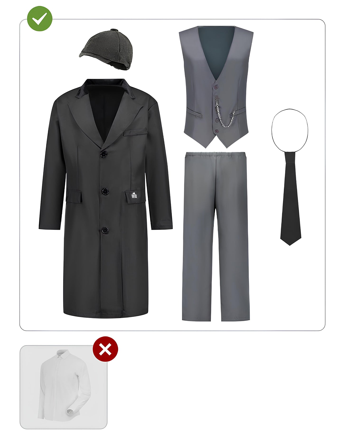 Détail des pièces incluses du déguisement Tommy Shelby Peaky Blinders™