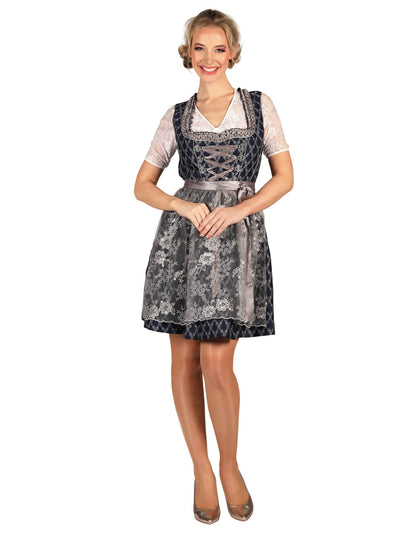 Fato tradicional bávaro azul e prata premium para mulher