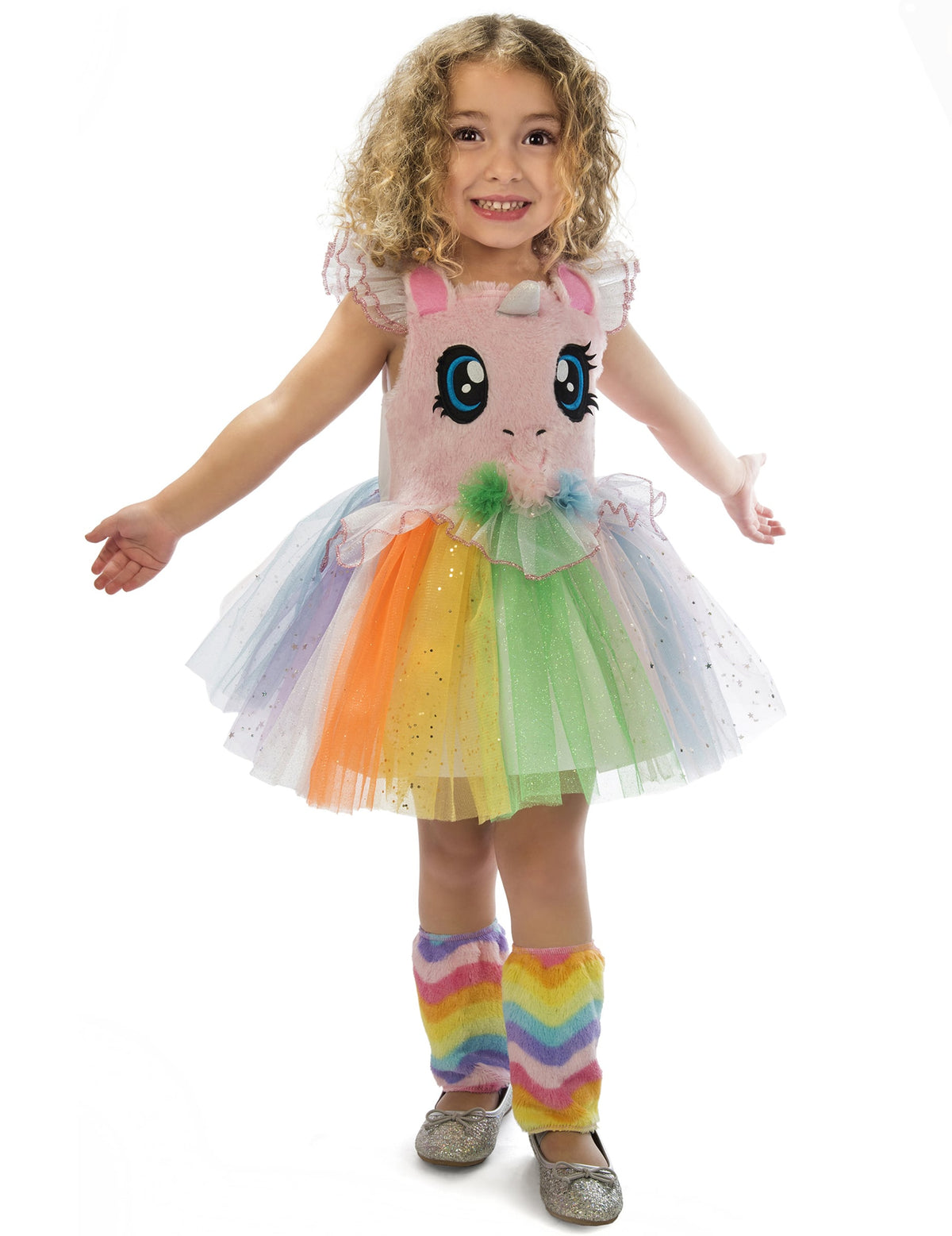 Déguisement tutu licorne yeux roses pour fille rose et arc-en-ciel