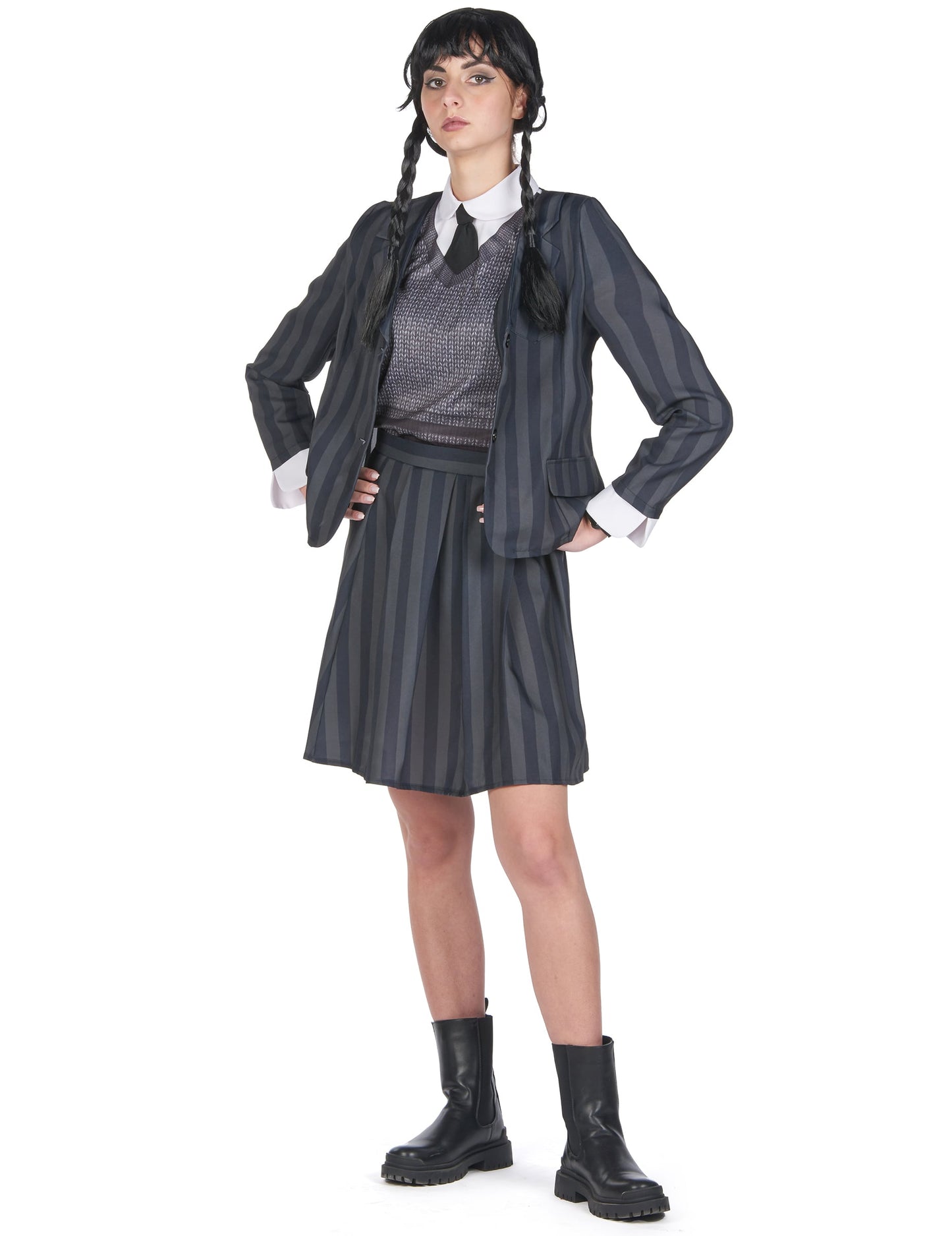 Vue de face de plain-pied du déguisement uniforme scolaire gothique pour femme